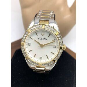 Bulova Women's Watch 98R263 Quartz Diamond Mother of Pearl Dial Two Tone 32.5mm